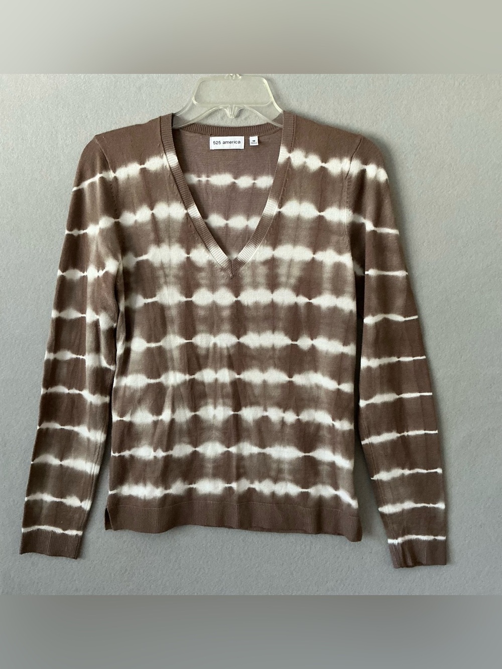 525 America Brown Tie Dye V-Neck Knit Sweater Women M Striped Boho Artsy Earthy